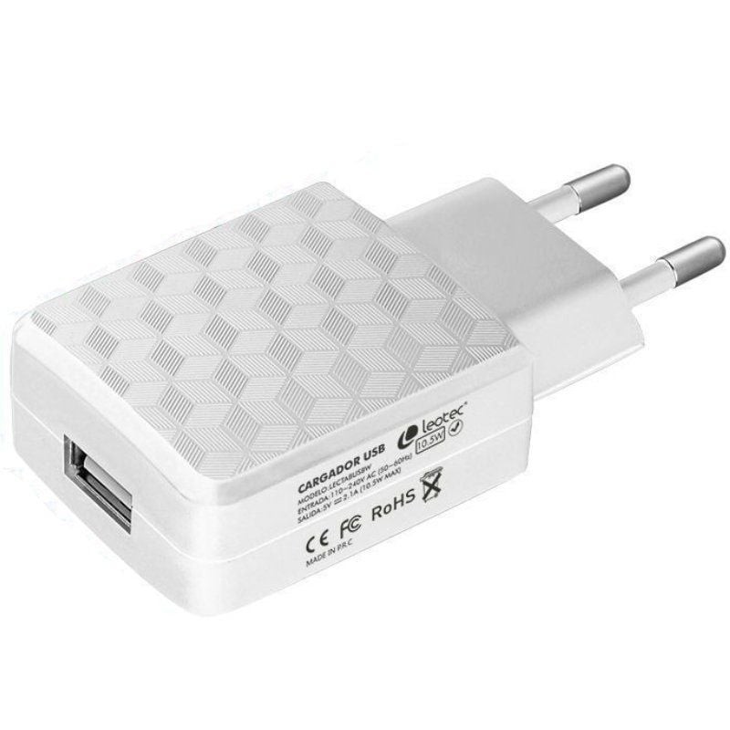 Cargador de pared leotec lectabusbw/ usb + cable microusb/ 2a