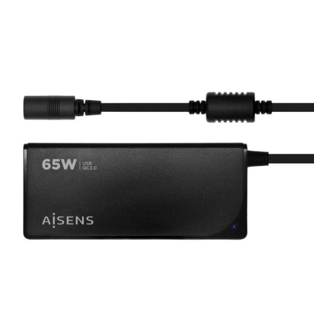 Cargador de portátil aisens aslc-65wauto-bk/ 65w/ Automático 9 Conectores voltaje 18.5-20v/ 1 usb qc3.0