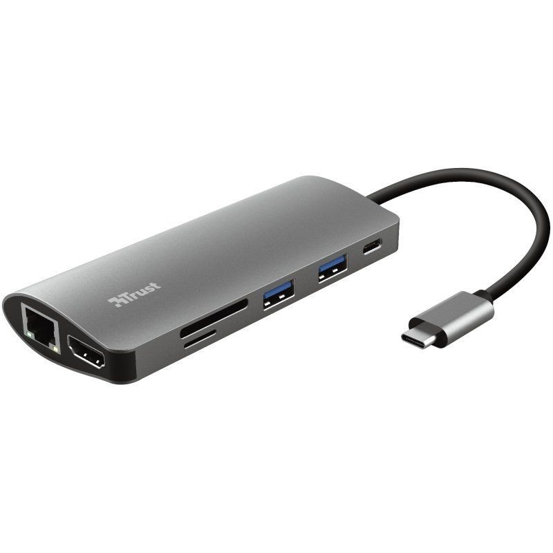 Docking usb tipo-c trust dalyX 2xusb/ 1xusb tipo-c pd/ 1xhdmi/ 1xrj45/ 1xlector tarjetas sd y microsd/ gris