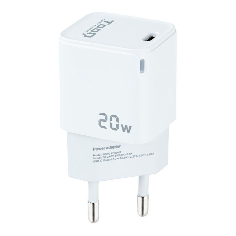 Cargador de pared TooQ tqwc-pd20wt/ 1xusb tipo-c/ 20w/ blanco