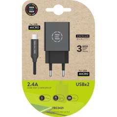 ph2Cargador doble negro Cable braided Nylon Micro USB Android alto rendimiento 24A h2KIT compuesto por cargador rapido doble co