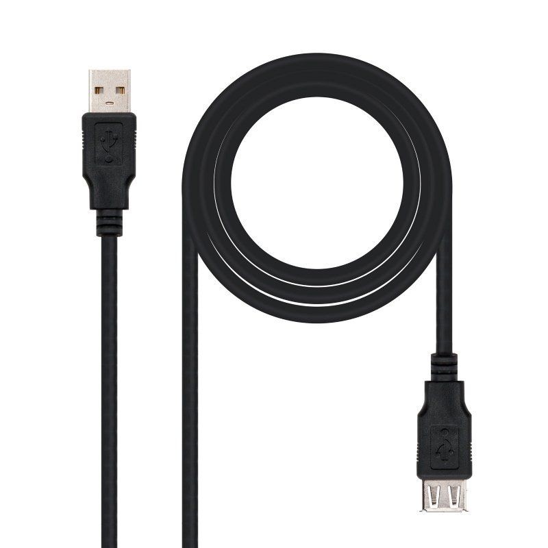 Cable alargador usb 2.0 nanocable 10.01.0202-bk/ usb macho - usb hembra/ 1m negro