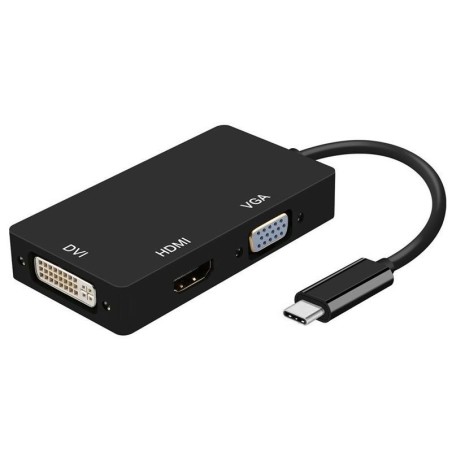 pConversor USB C a DVI HDMI VGA 3 en 1 con conector USB 31 Tipo C en un extremo y DVI hembra HDMI 4K30Hz hembra y VGA hembra en