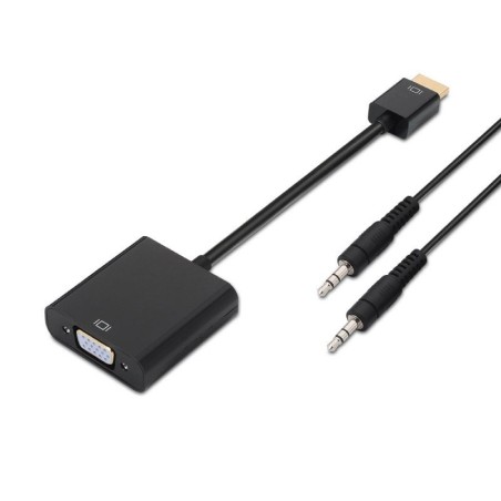 pul liConversor HDMI a SVGA y audio con conector HDMI macho en un extremo y conector D sub HDB15 hembra y Jack 35 hembra en el 
