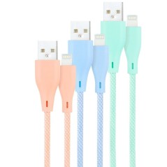 h23 Cables Lightning a USB 20 Lightning M USB A M Mallados Rosa Azul y Verde 1 m h23 Cables Lightning con conector tipo Lightni