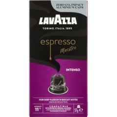 pLas capsulas Lavazza Espresso Intenso para Nespresso son la mezcla perfecta de Arabica y Robusta que ofrece un espresso con un