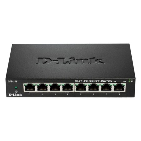 divEl conmutador Fast Ethernet DES 108 de D Link proporciona una forma rentable para que SOHO y SMB creen una red pequena y con