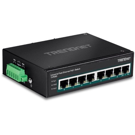 pLos switchs industriales Fast Ethernet DIN Rail de TRENDnet cuentan con una carcasa metalica resistente con clasificacion IP30