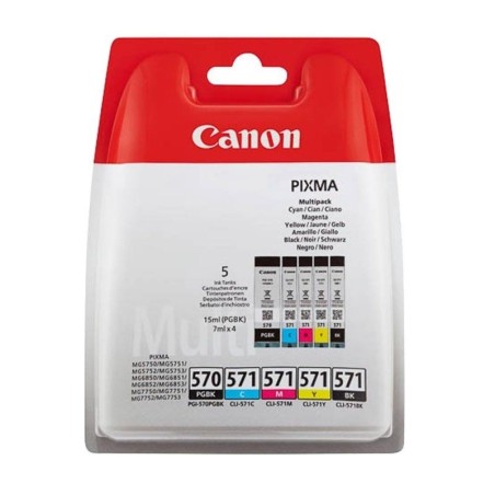 pEste multipack contiene un deposito de tinta de pigmento negro PGI 570 de 15 ml y un deposito de tinta CLI 571 de 7 ml de cada