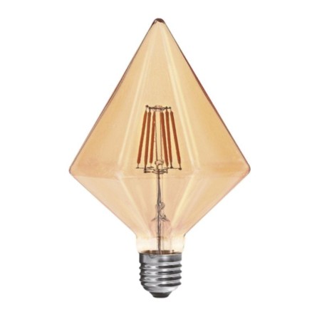 pBombilla LED de cristal ambar con un formato TD111 con unas medidas 115x168 milimetros y un portalamparas E27 Cuenta con una p