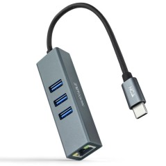 pConversor USB C a Ethernet Gigabit con 3 puertos USB 30 con conector USB C macho en un extremo conector RJ45 hembra y 3 puerto