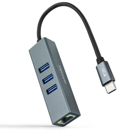 pConversor USB C a Ethernet Gigabit con 3 puertos USB 30 con conector USB C macho en un extremo conector RJ45 hembra y 3 puerto