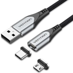 h2Vention cable magnetico con conectores Tipo C y Micro USB 3A 1 m h2divEl cable magnetico Vention 2 en 1 USB 20 Micro USB USB 