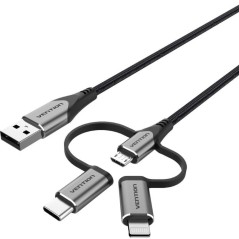 h2Vention MFi USB 20 a 3 en 1 Micro USB y USB C y Lightning Cable 1M h2divpVention MFi USB 20 a 3 en 1 Micro USB y USB C y Cabl