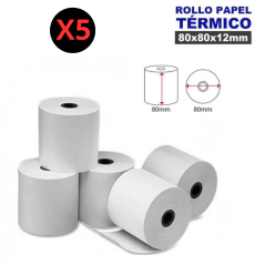 Pack 5x Rollo de Papel Térmico 80x80x12 mm para TPV Libre BPA