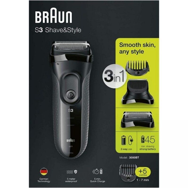 Afeitadora braun serie s3 shave style 3000bt/ con batería/ 6 accesorios Afeitadora braun serie s3 shave style 3000bt/ con batería/ 6 accesorios