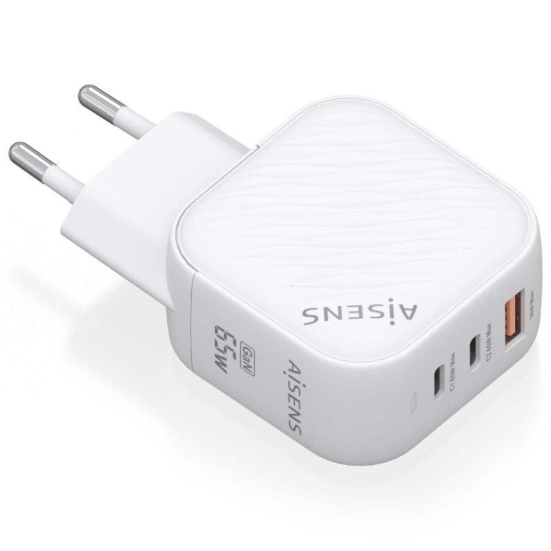 Cargador de pared aisens asch-65w3p026-w/ 2xusb tipo-c/ 1xusb/ 65w