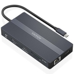 h2AISENS USB C DOCK 12 EN 1 USB C A 2xHDMI 1xDISPLAYPORT 1xRJ45 4xUSB A 1xUSB C 1xUSB C PD 1xSD 1xMICRO SD GRIS 20CM h2divConve