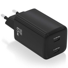 ph2AISENS CARGADOR GaN 65W 2xUSB C PD30 QC40 NEGRO h2pCargador GaN USB C 65W para cargar portatiles moviles camaras y tablets e