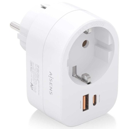 ph2AISENS REGLETA DE PARED MULTIFUNCION CON 1 TOMA 1xUSB C 20W PD30 1xUSB A 20W QC30 BLANCO h2pRegleta de pared multifuncion co