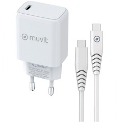h2Muvit for change pack cargador de pared Tipo C PD 20W cable tipo C a tipo C 3A 1m blanco h2divpCarga y transfiere datos entre