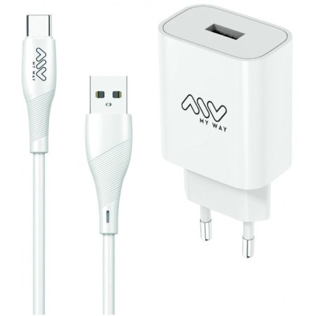 h2Myway pack cargador de pared USB 15W cable USB C 12m blanco h2divEl pack definitivo para tus viajes llevalo siempre contigo y
