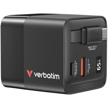 p ph2Descripcion general h2pEl cargador GaN de 65 W de Verbatim combina un puerto USB C y USB A ademas de un cable USB C retrac