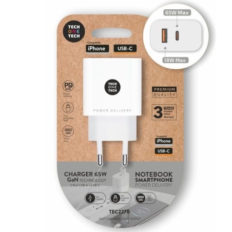 ph2CARGADOR DE PORTATIL NOTEBOOK h2Cargador ultrarrapido Power Delivery 30 PD 65W GaN color blancoCarga hasta un 400 mas rapido