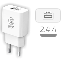 h2Cargador BSK 24A blanco USB A h2divCargador TECH ONE TECH rapido y ligero con entrada de 100 240V salida USB de 24 A Color bl