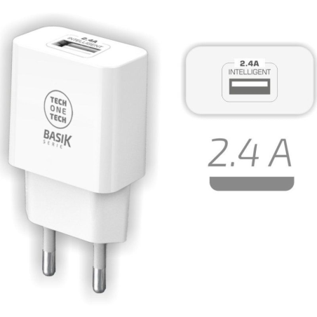 h2Cargador BSK 24A blanco USB A h2divCargador TECH ONE TECH rapido y ligero con entrada de 100 240V salida USB de 24 A Color bl