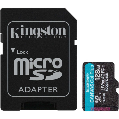 ph2Tarjeta de memoria microSD Canvas Go Plus h2pLa tarjeta microSD Canvas Go Plus de Kingston esta disenada para aventureros y 
