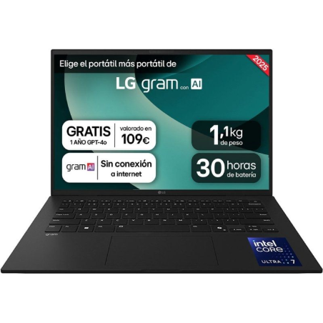 h2Portatil 14 LG gram 14ZD90T Intel Core8482 Arrow Lake 16 GB RAM 1 TB SSD Panel IPS WUXGA 1920x1200 Ligero 11 kg 30 h Negro h2