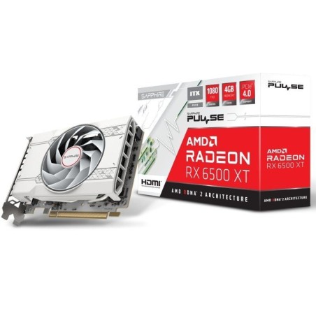 h2PULSE AMD Radeon RX 6500 XT ITX PURE 4 GB h2divpulliGPU Reloj Boost Hasta 2825 MHz liliMemoria 4 GB 64 bit DDR6 18 Gbps efect