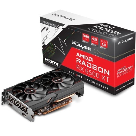 h2PULSE AMD Radeon RX 6500 XT 4GB h2divpulliGPU Reloj Boost Hasta 2825 MHz liliMemoria 4 GB 64 bit DDR6 18 Gbps efectivos liliP