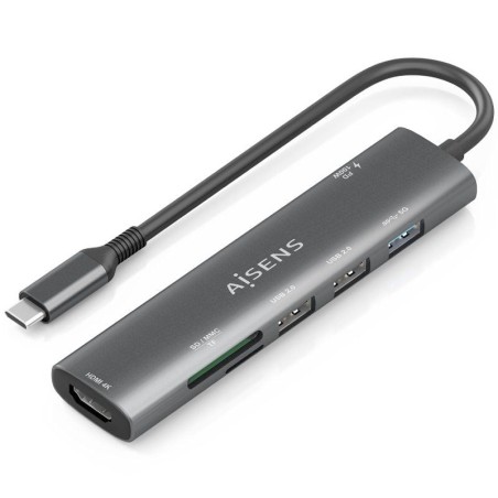 h2AISENS USB C DOCK 7 EN 1 USB C A 1xHDMI 2xUSB A USB20 1xUSB A USB30 1xUSB C PD 100W 1xSD 1xMICRO SD GRIS 15CM h2divpConversor