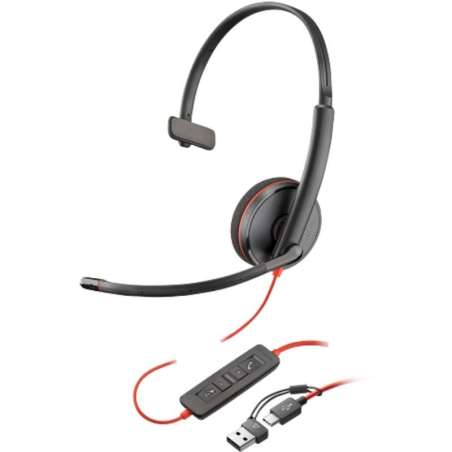 h2Auriculares monoaurales USB C Poly Blackwire 3210 adaptador USB C A a granel h2pLos auriculares UC serie Blackwire 3200 alamb
