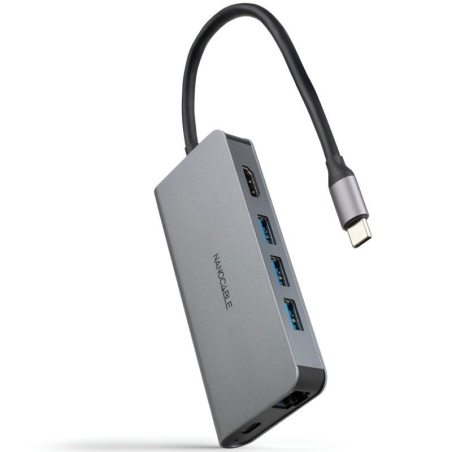 h2USB C 8 en 1 USB C 31 a 3 USB A 30 HDMI 4K a 60 Hz USB C PD RJ45 1 Gbps TF SD aluminio gris 18 cm h2divIncluye 3 puertos USB 
