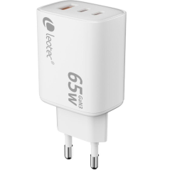 h2Cargador Universal 65W GAN Ultra Slim 2 USB C PD1 USB A Blanco h2ppEl cargador Leotec GaN de 65W con tres puertos ofrece comp